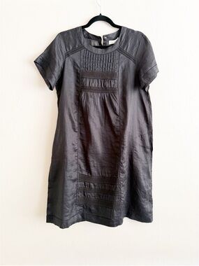 Lee Mathews Black Short-Sleeve Shift linen Dress size 1 Small